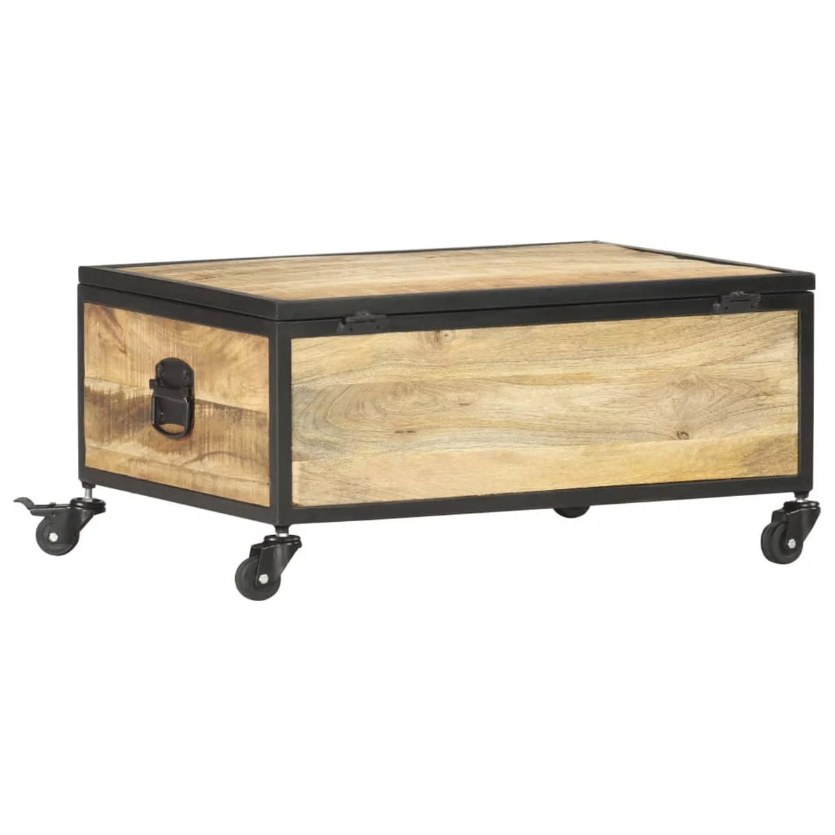Mango Wood Coffee Table with Flip-up Door and 4 Rolling Wheels W60414