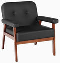 Black Faux Leather Accent Chairs Set of 2 with Wood Arms I3014