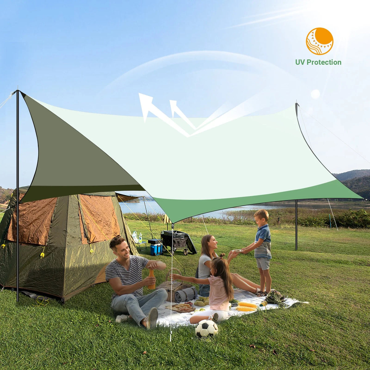 12 x 14ft Waterproof Camping Tent Tarp with 2 Poles K19018