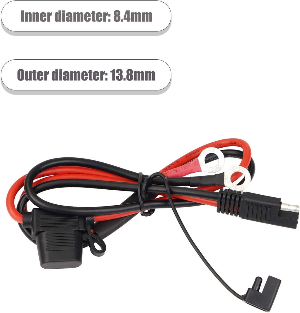 SAE Battery Connector 10AWG to Ring Terminal Harness with 15Amps Fuse 2 Pin Quick Disconnect 2FT Extension Cable W4967