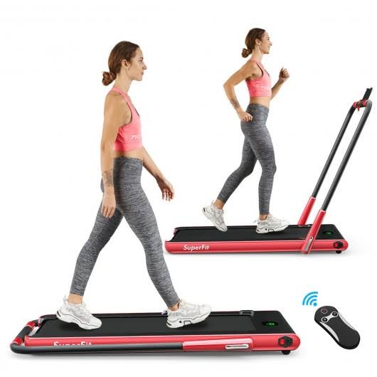 2-in-1 Folding Treadmill with Bluetooth Speaker LED Display Red D3845