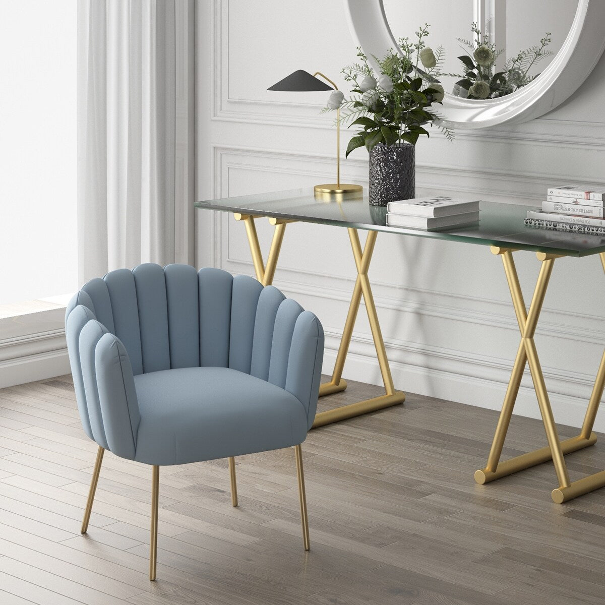 Navy/Gold Velvet Upholstered Feather Side Chair B435124