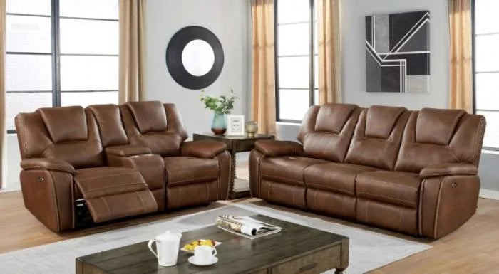 Brown Leatherette Recliner Sofa Set 2pcs D5174