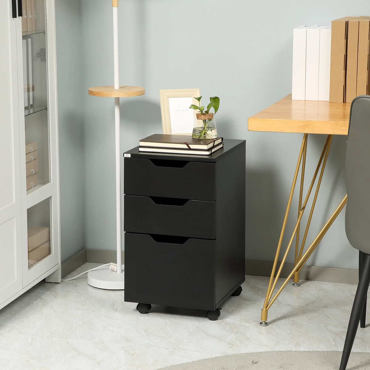 3 Drawer Black Mobile File Cabinet L441266