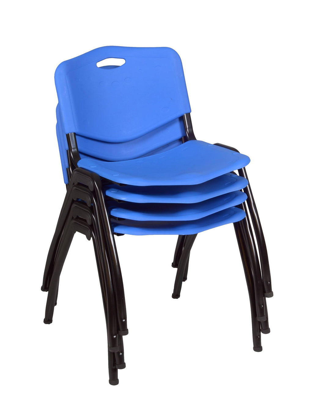 30x22 Round Breakroom Table Grey & 4 Stack Chairs Blue P2780