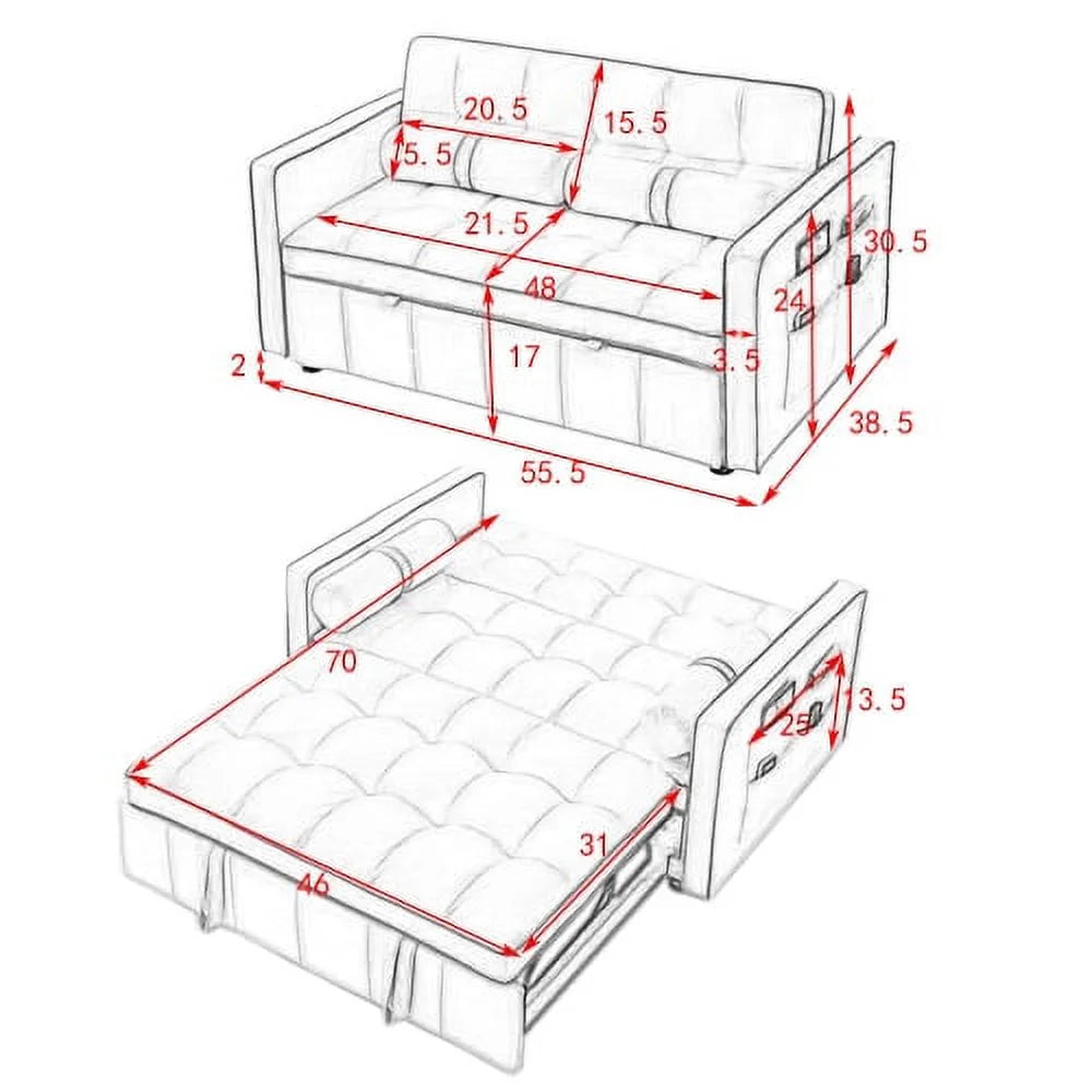 55.5" Pull Out Sleep Sofa Bed 2 Seater Loveseat Couch K229550