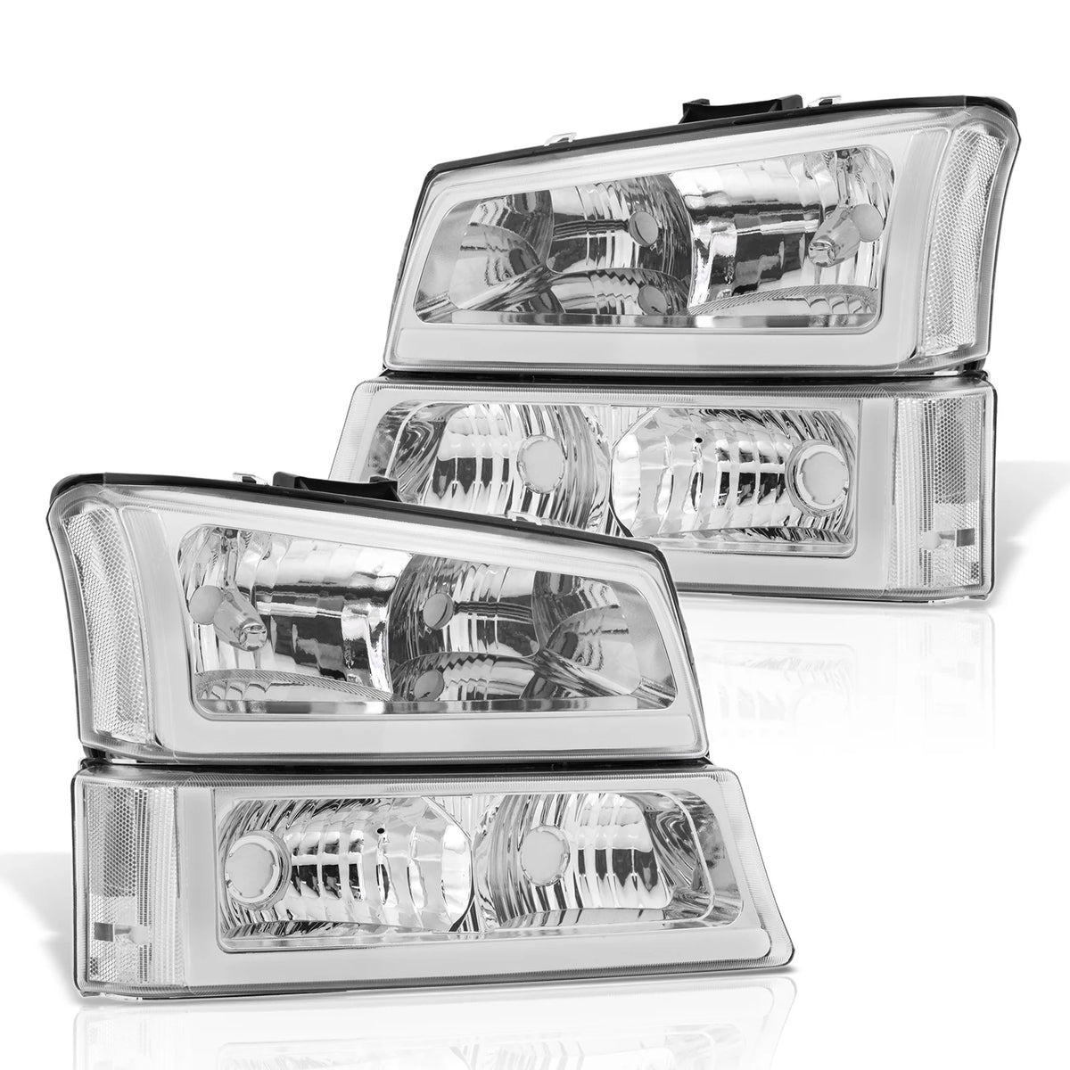 LED DRL Chrome Housing Clear Lens Signal Headlights LH & RH F4703