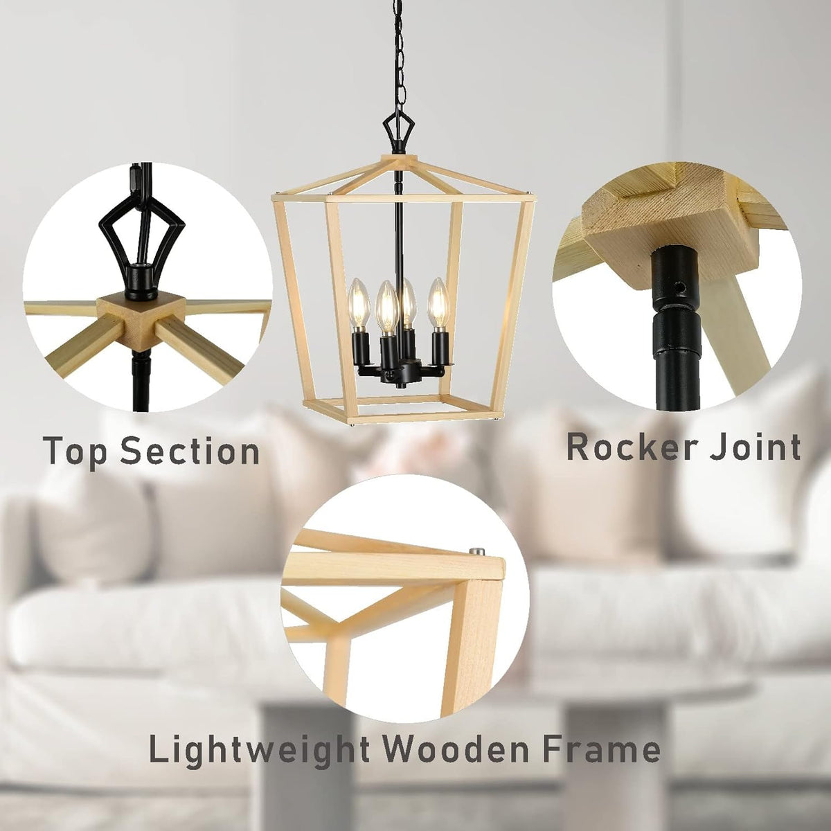 Wooden Lantern Pendant Lighting Ceiling Light Fixture M469