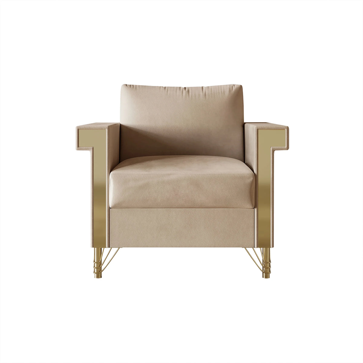 Beige Velvet Upholstered Armchair Y624
