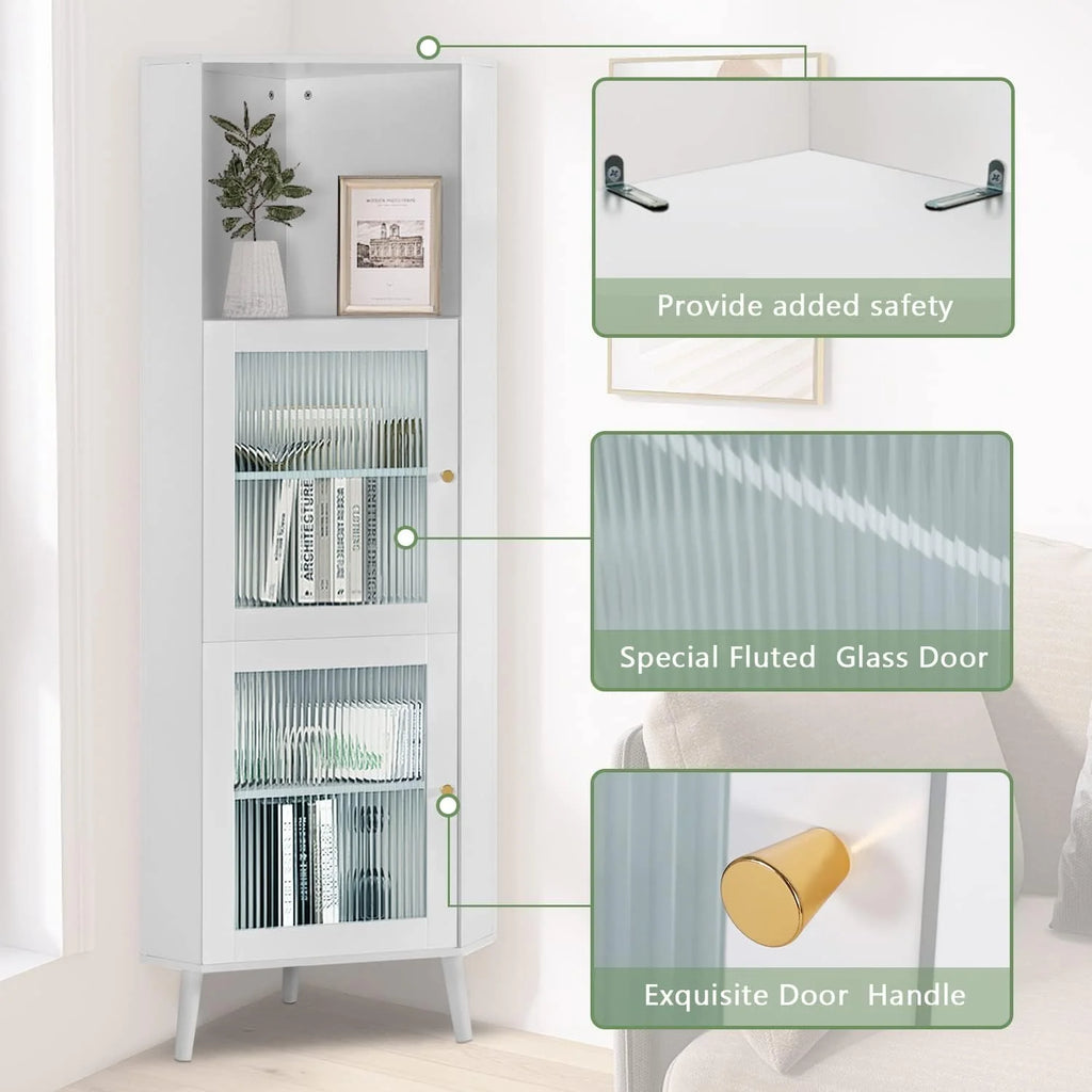 White Corner Cabinet with Glass Doors P5027