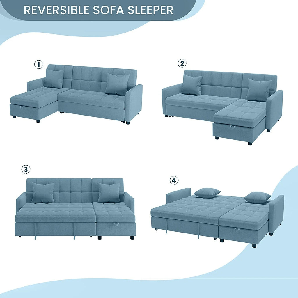 Reversible Sleeper Sectional Sofa with Storage Chaise Light Grey A358643