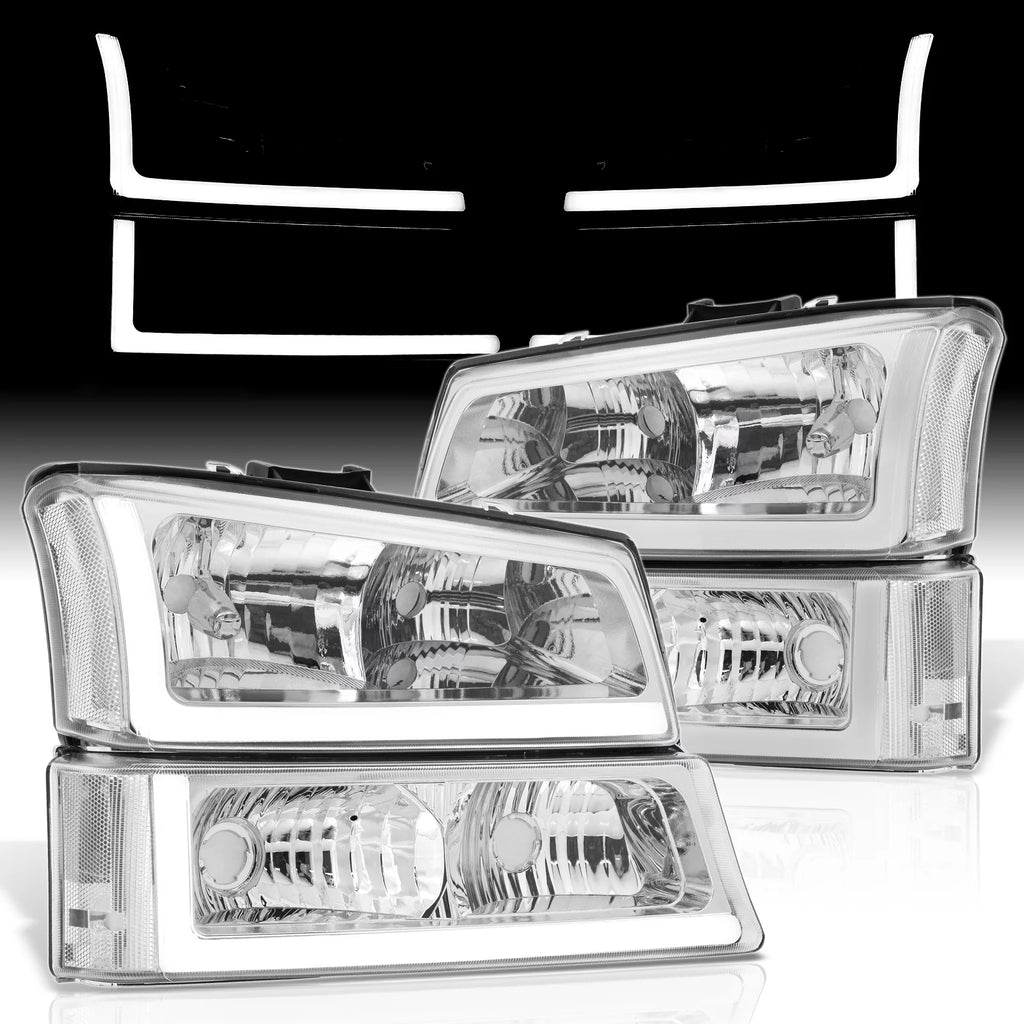 LED DRL Chrome Housing Clear Lens Signal Headlights LH & RH F4703