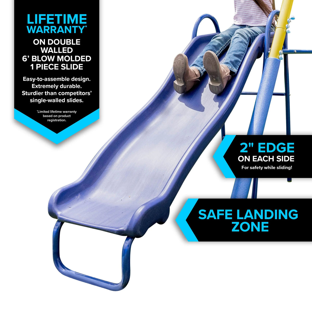 Metal Swing Set with Trapeze, Teeter-Totter, and 6' Double Wall Slide K9844