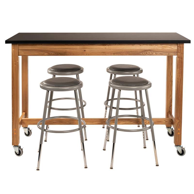 Black Wood Science Lab Table with Chem-Res Top and Casters O622