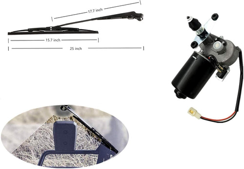 12V Universal Electric Windshield Wiper Motor Kit for UTV ATV Windshields, 110° Sweep, 17.7" Arm, 15.7" Blade Pack of 2 P839