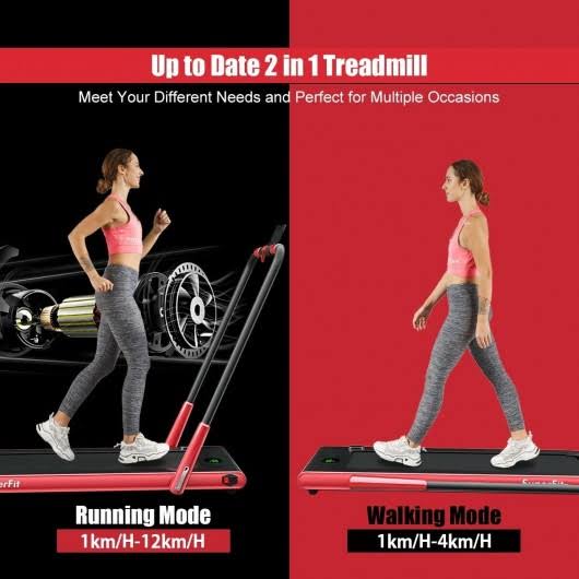 2-in-1 Folding Treadmill with Bluetooth Speaker LED Display Red D3845