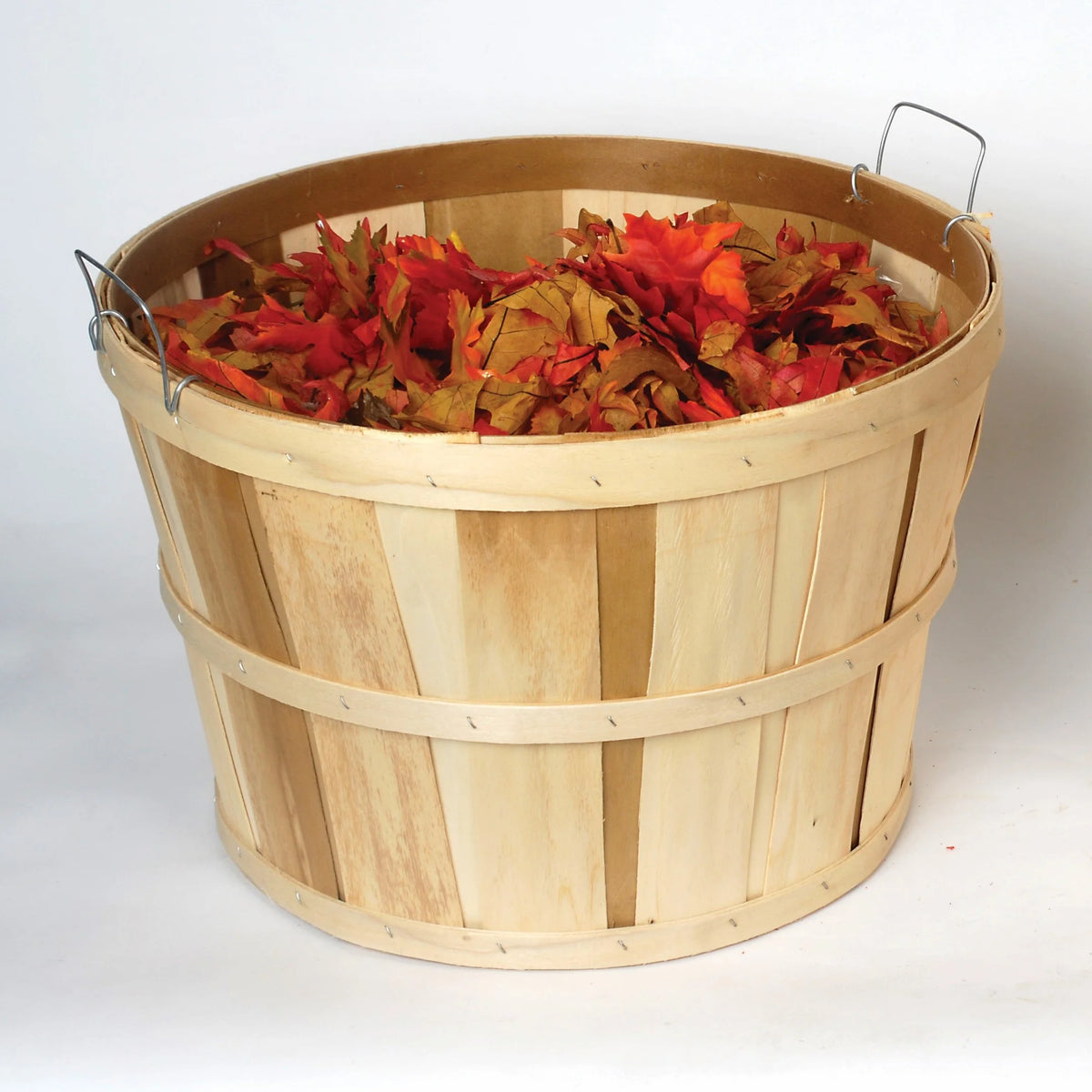 Handcrafted Poplar Wood Bushel Baskets with Wire Handles, Set of 4 H220027
