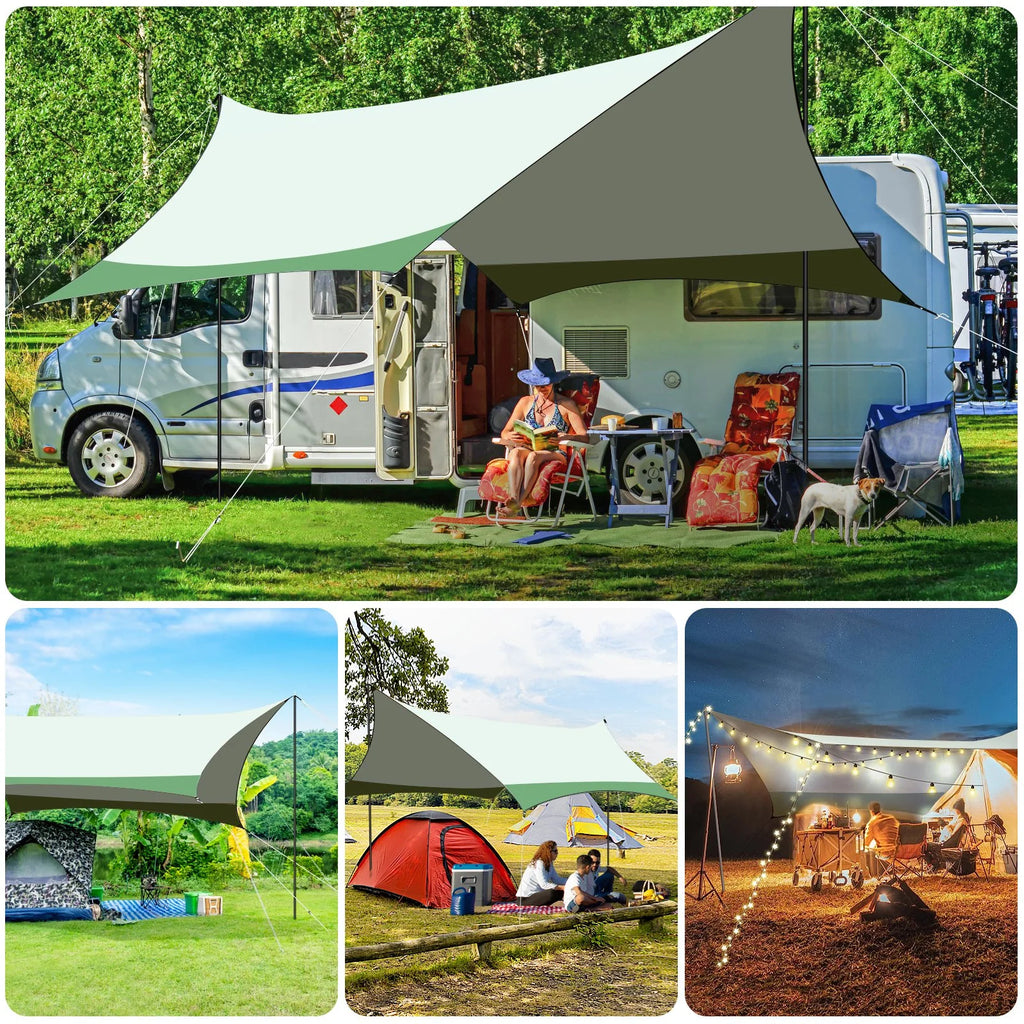 12 x 14ft Waterproof Camping Tent Tarp with 2 Poles K19018