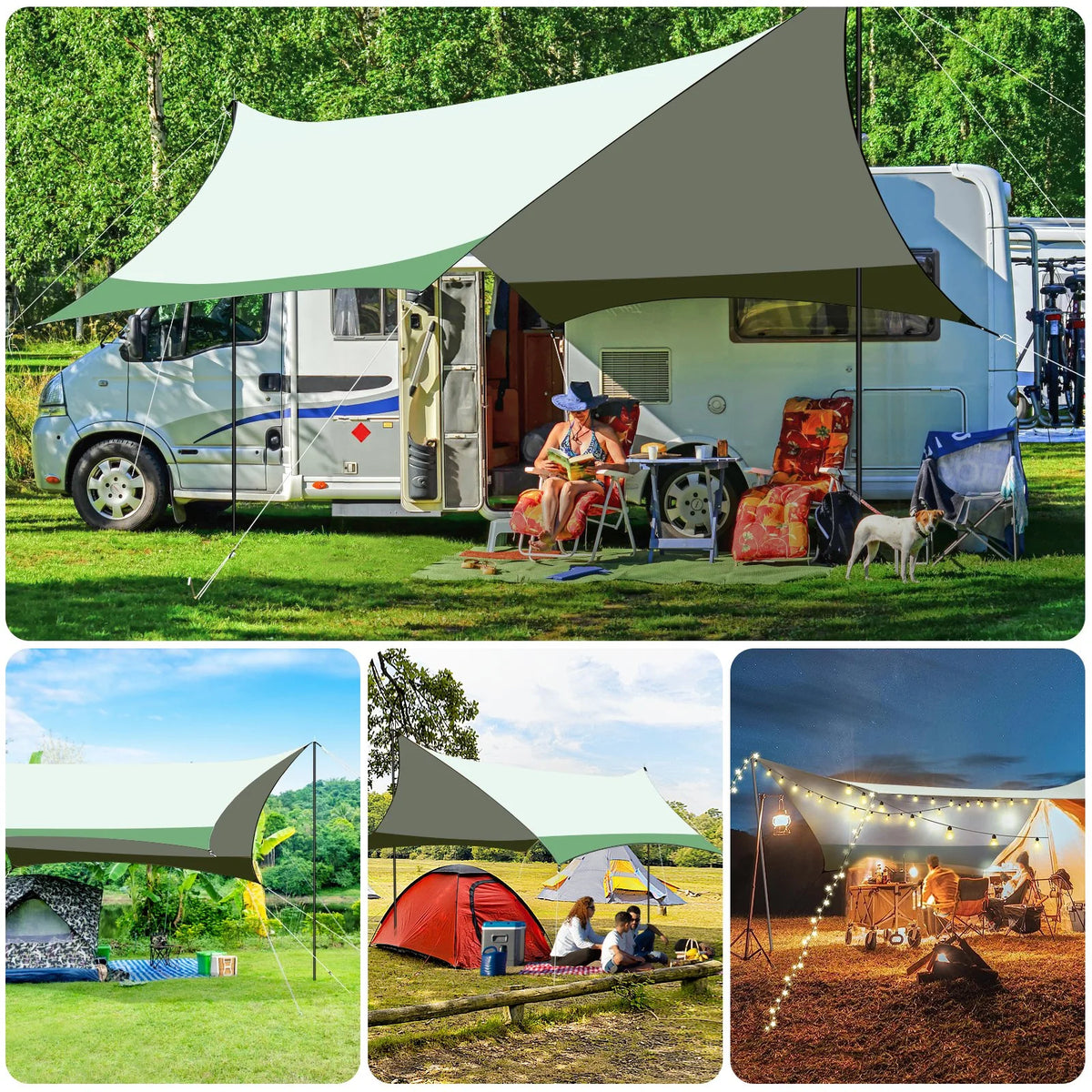 12 x 14ft Waterproof Camping Tent Tarp with 2 Poles K19018