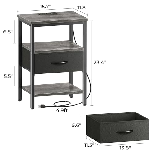 Rustic Brown and Black Nightstand with Charging Station Z808806