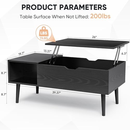 Lift Top Coffee Table with Storage Shelf and Hidden Compartment V94587