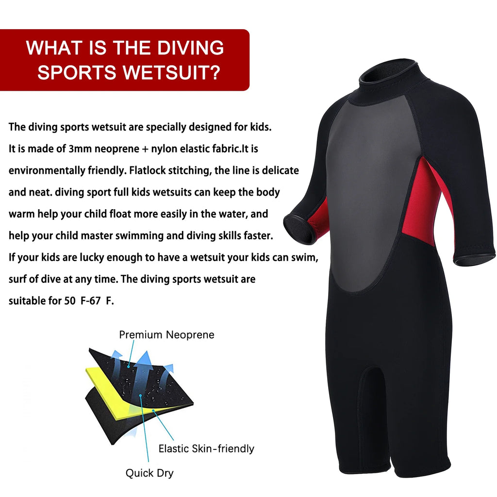 3mm Neoprene Back Zip Kids Wetsuit E601