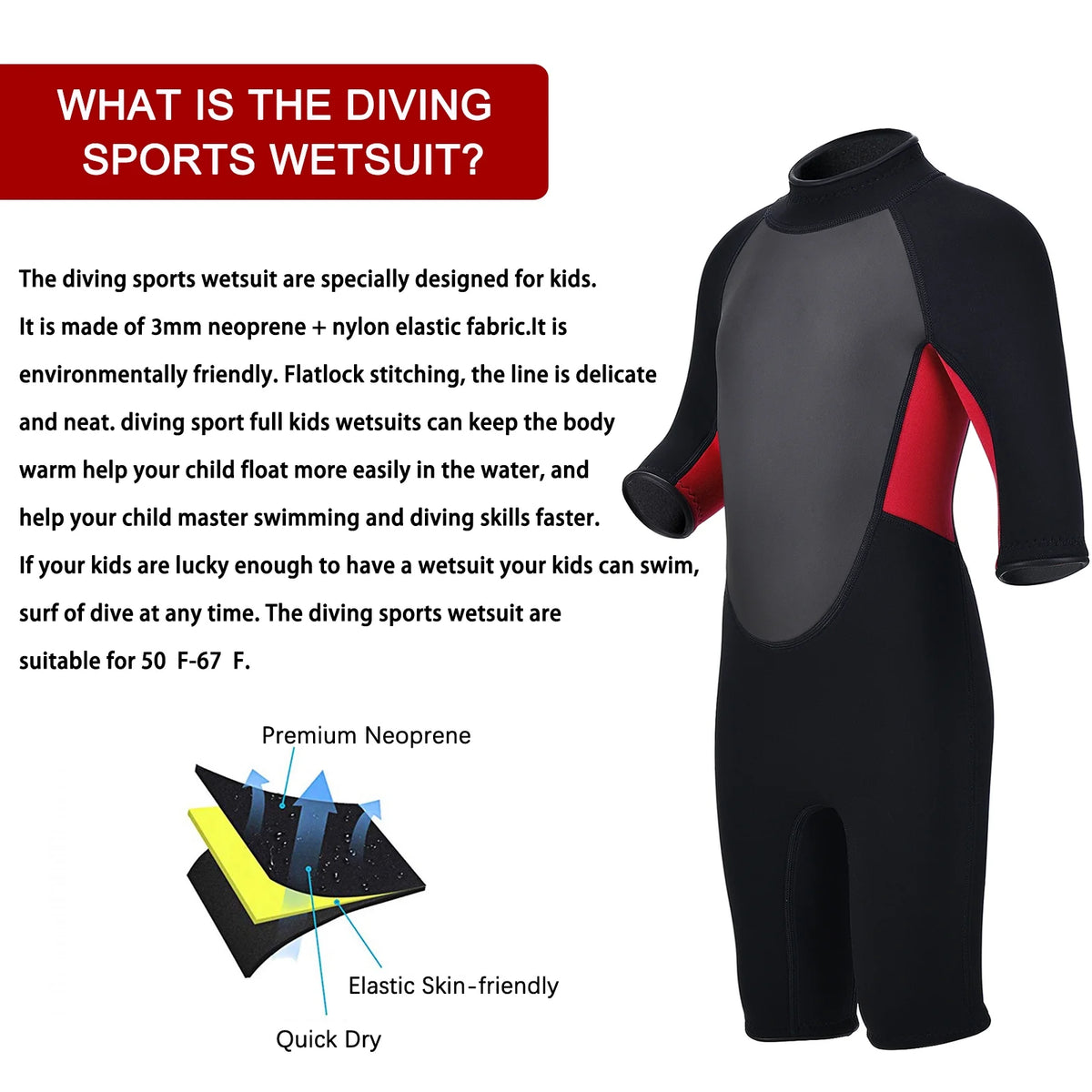 3mm Neoprene Back Zip Kids Wetsuit E601