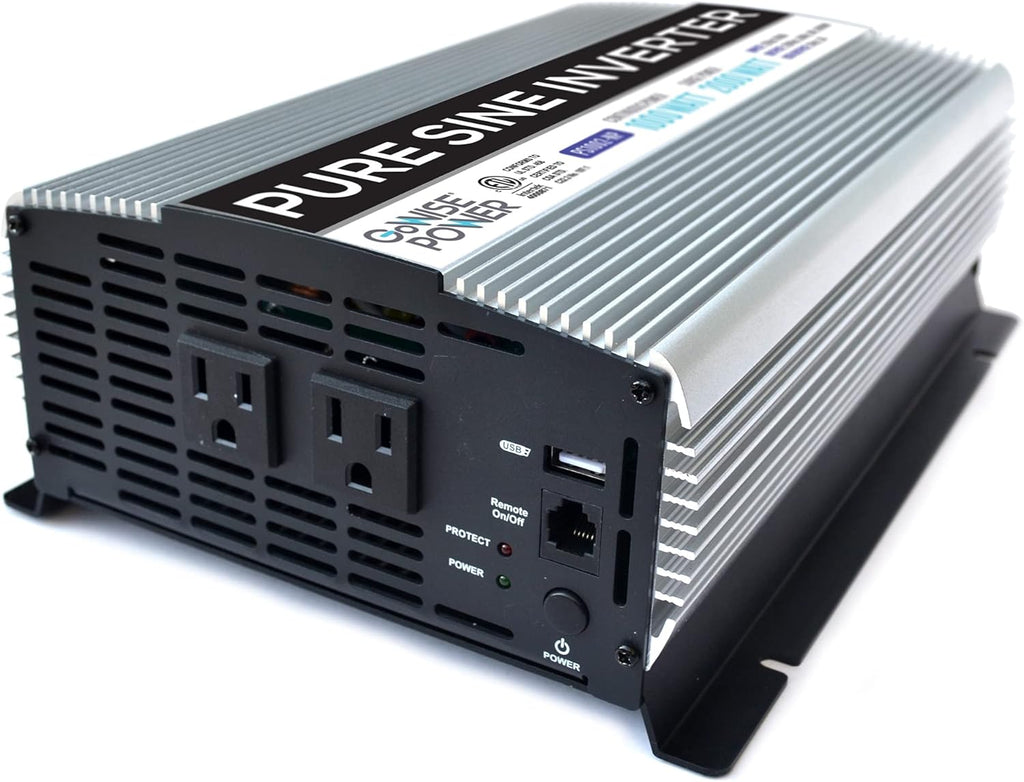 1000W Pure Sine Wave Inverter 12V DC to 120V AC with 2 AC Outlets and USB Port Z493513
