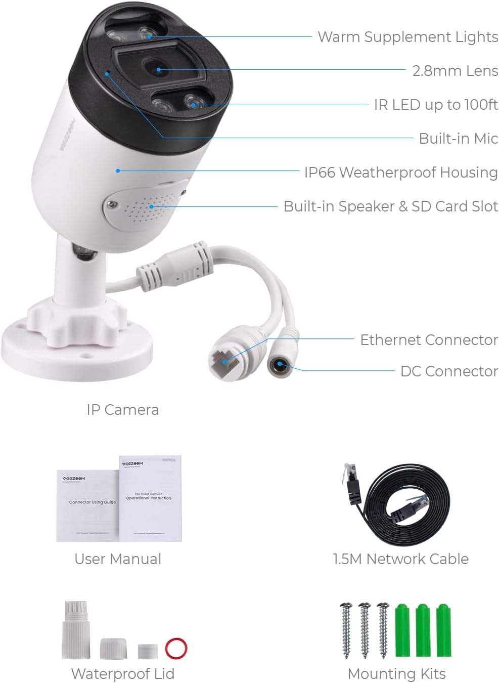 5MP PoE IP Camera with Full-Color Night Vision E138