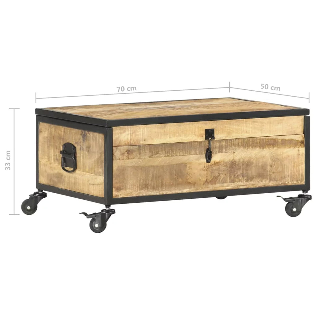 Mango Wood Coffee Table with Flip-up Door and 4 Rolling Wheels W60414
