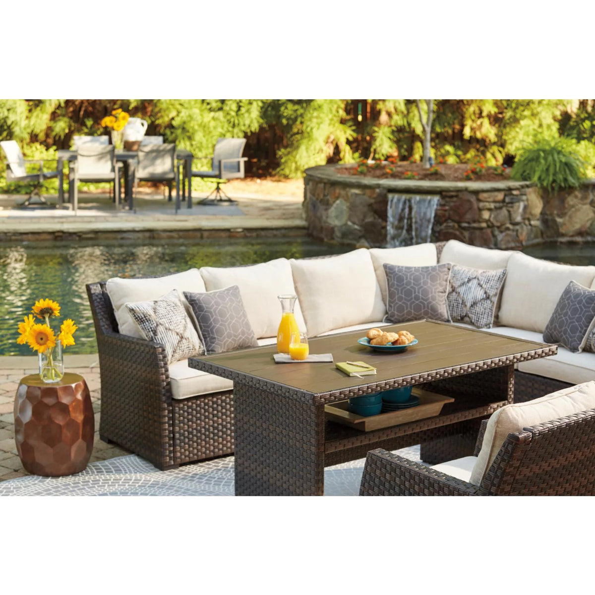 3 Piece Dark Brown Outdoor Sectional Set D9175