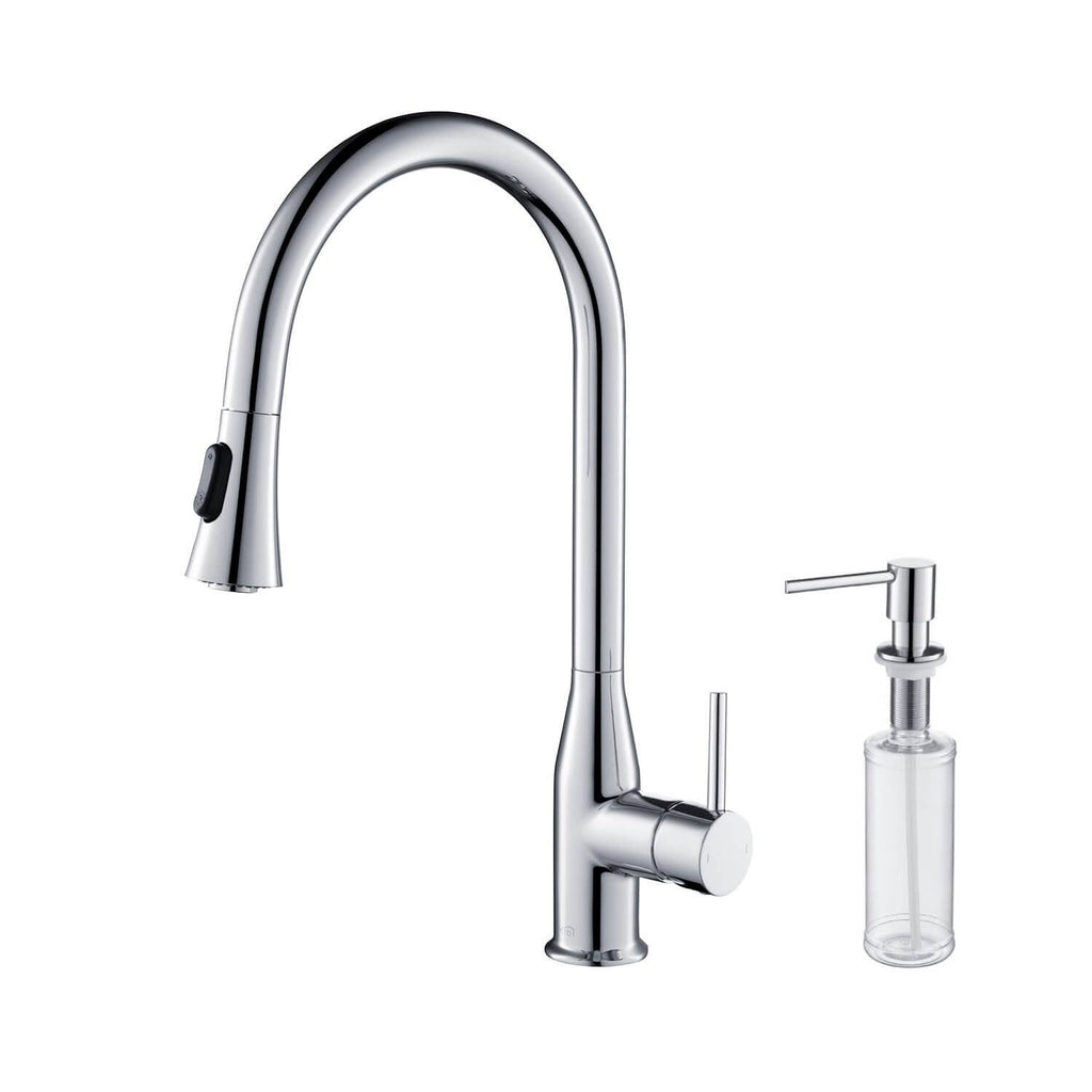 Chrome Pull Out Single Level Kitchen Faucet with Sprayer and Soap Dispenser F4931