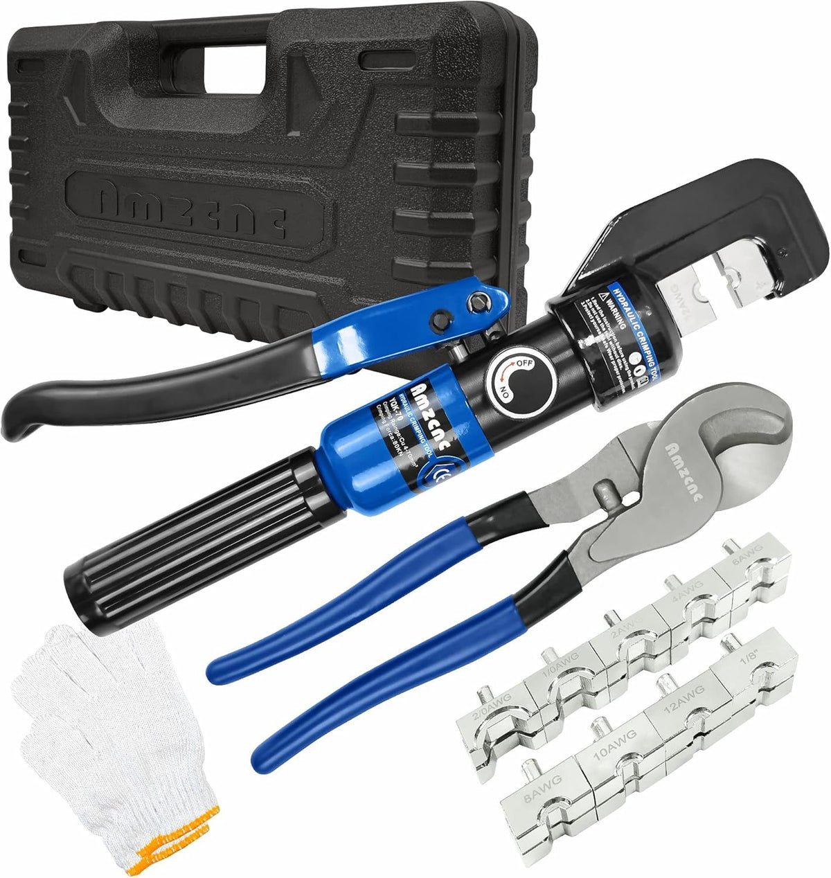Hydraulic Crimping Tool and Cable Cutter 8 US TON 12 AWG to 00 (2/0) with 9 Die Pack of 2 G278344