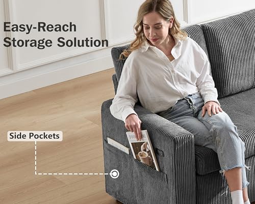Corduroy Grey L Shaped Sleeper Sofa with Storage Chaise J86254