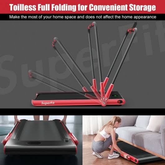 2-in-1 Folding Treadmill with Bluetooth Speaker LED Display Red D3845