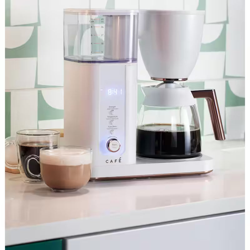 Matte White 10 Cup Drip Coffee Maker with Glass Carafe H45075