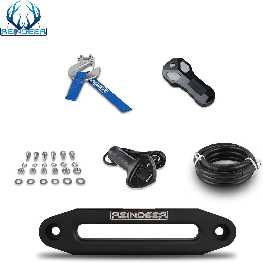 12V 13000 lb Electric Winch Synthetic Rope with Hawse Fairlead Waterproof IP67 A95443
