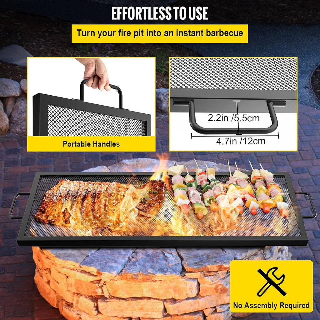 Black Steel Fire Pit Cooking Grate with Handles, Pack of 2 A428