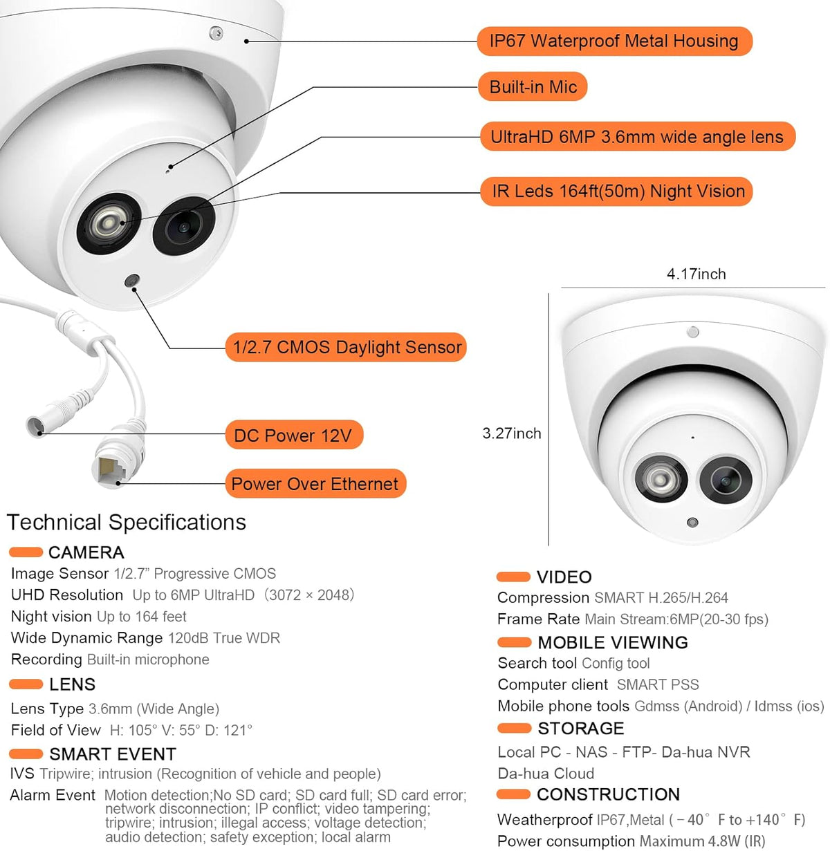 6MP PoE IP Turret Camera with Built-in Mic B22419