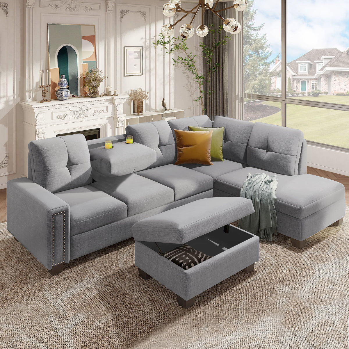 Reversible Sectional Sofa with Storage Ottoman P38621