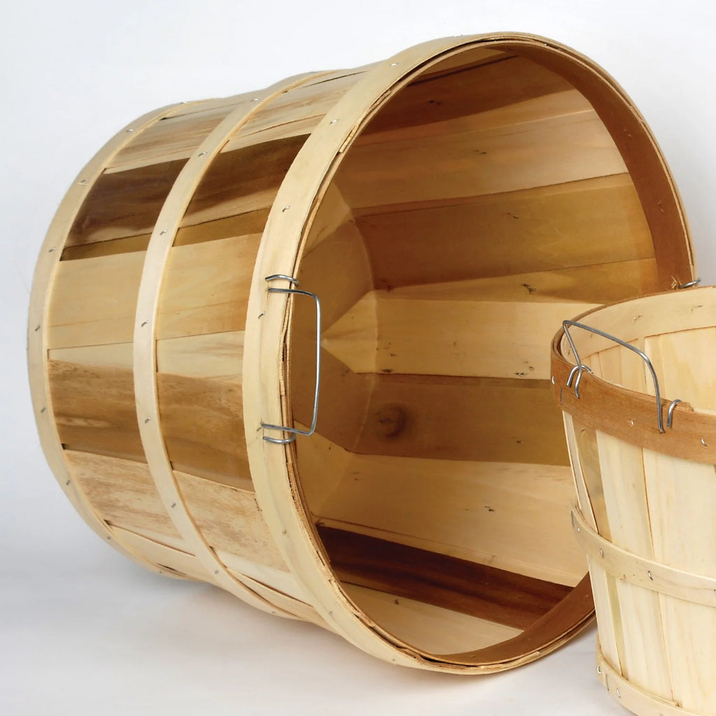 Handcrafted Poplar Wood Bushel Baskets with Wire Handles, Set of 4 H220027