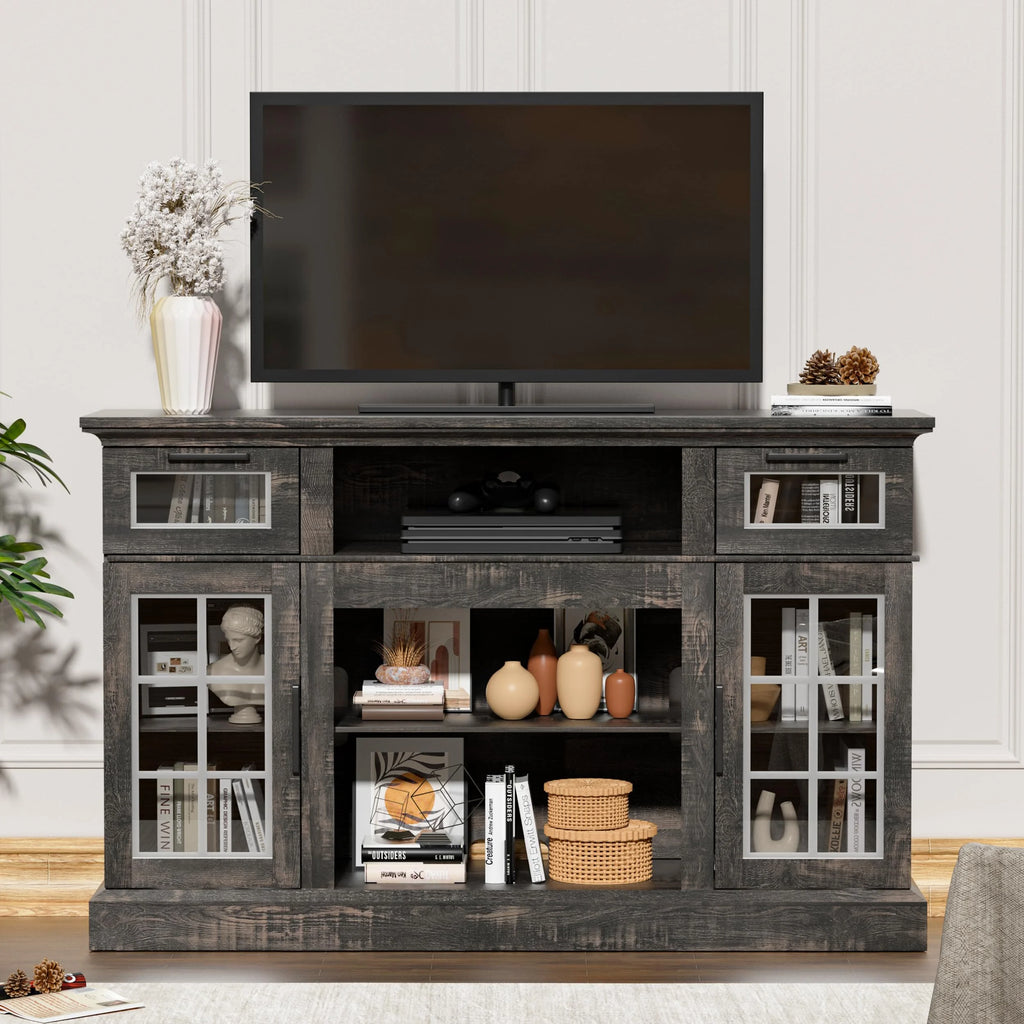 Dark Oak Tall TV Stand with Glass Door I149391