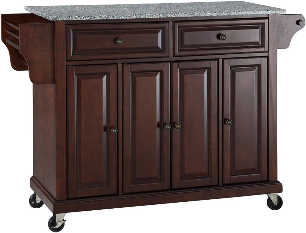 White Full Size Kitchen Cart with Solid Granite Top U857892