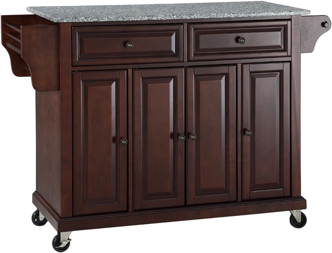 White Full Size Kitchen Cart with Solid Granite Top U857892