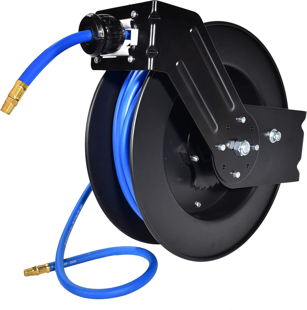 Air Hose Reel 1/2 in x 50 ft Wall Mount Auto Rewind Retractable 300 PSI Hybrid Hose M968