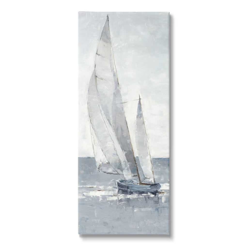 Grey Sailboat Nautical Abstraction Coastal Painting Gallery Wrapped Canvas Print Wall Art R6225