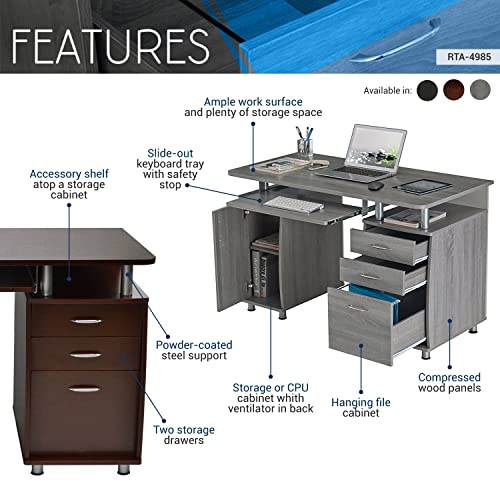 Espresso Writing Desk with Drawers & File Cabinet N32713