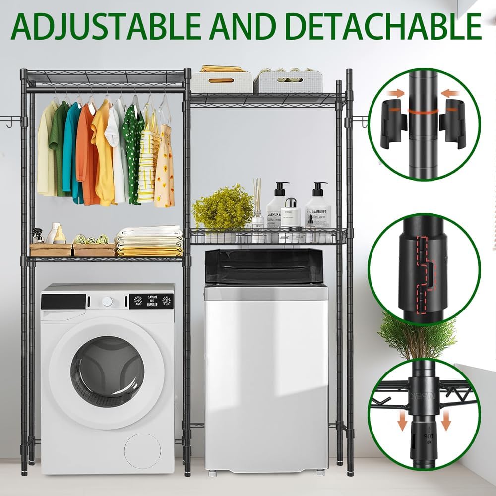 Black 4 Tier Clothes Drying Rack with Adjustable Shelves R48587