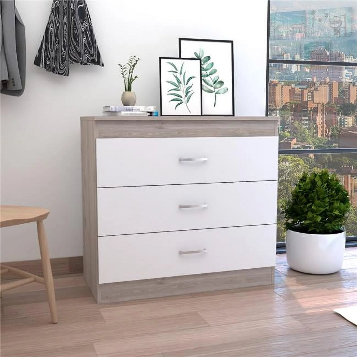Light Gray & White Three Drawers Dresser B11776