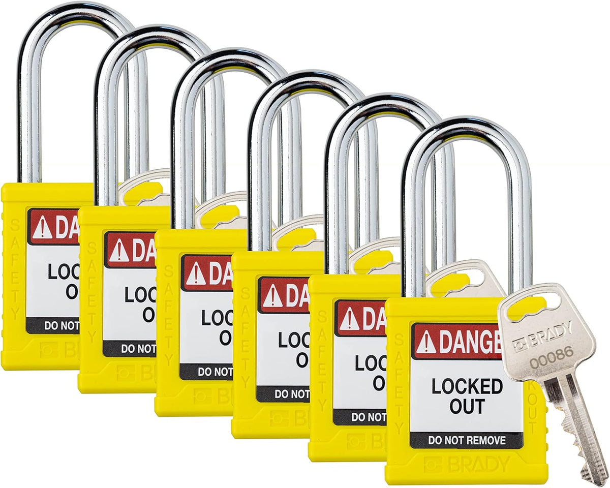 6 Pack Orange Keyed Different Safety Lockout Padlocks K358